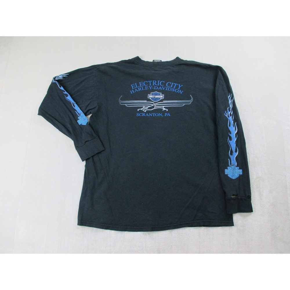 VINTAGE Harley Davidson Shirt Mens Large Black Y2K Flames Biker Motorcycle*